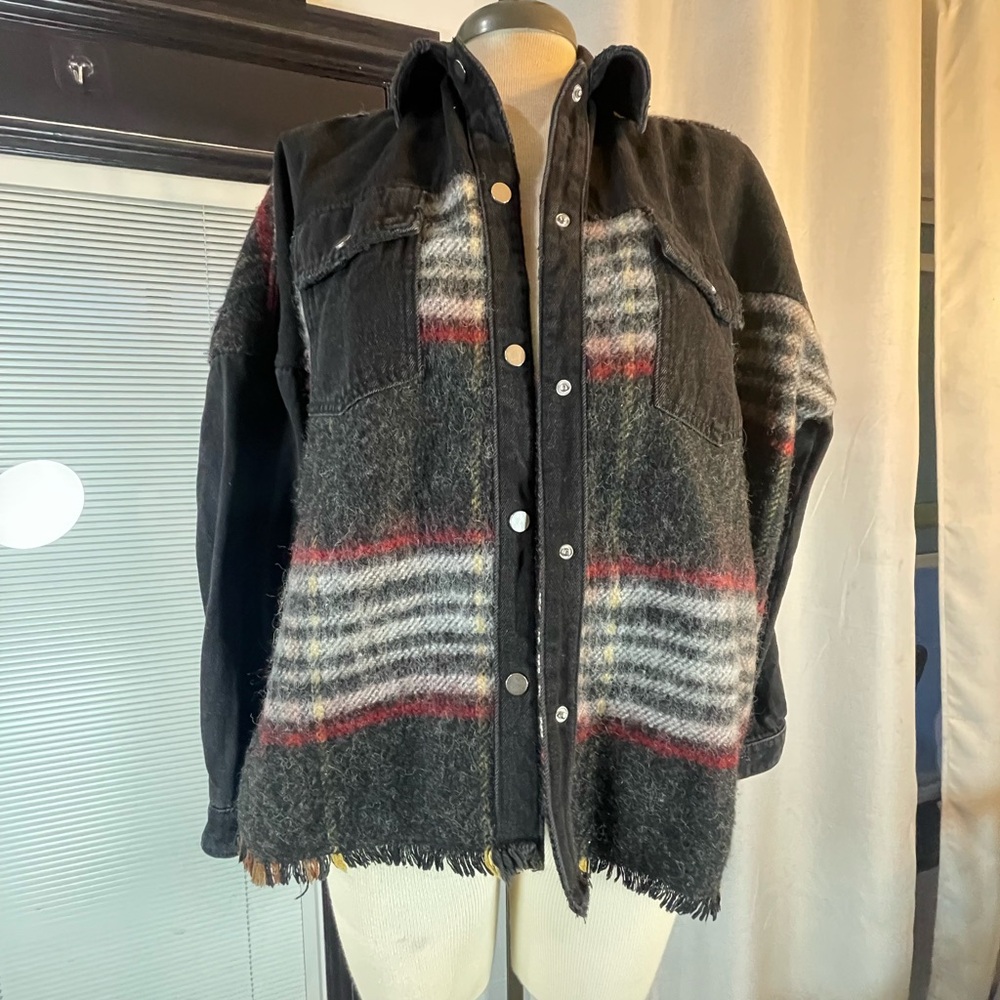 Zara Black and Red Plaid Utility Jacket
